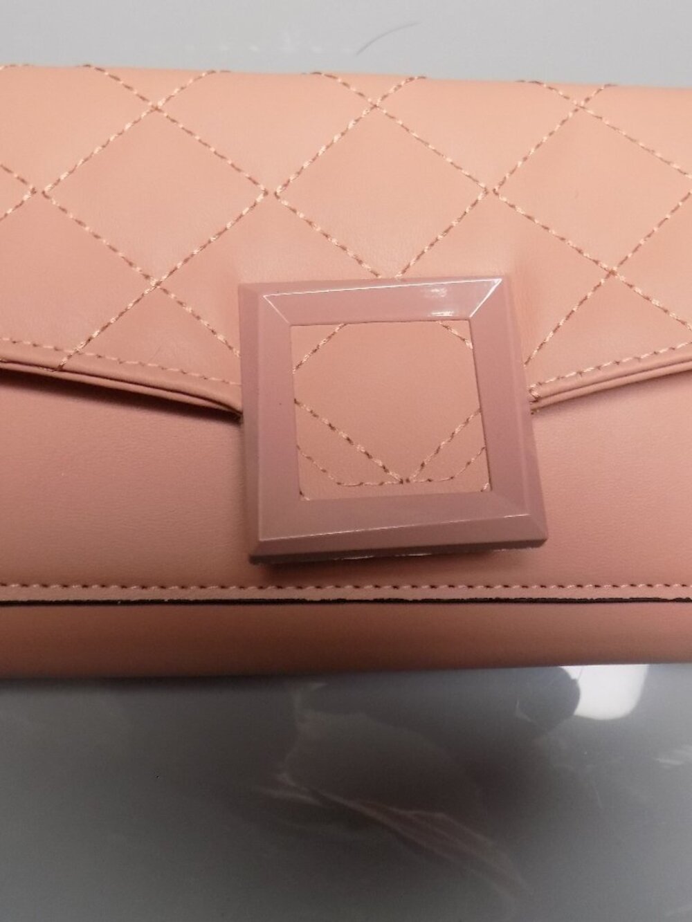 Blush Pink Quilted Faux Leather Crossbody Bag Purse